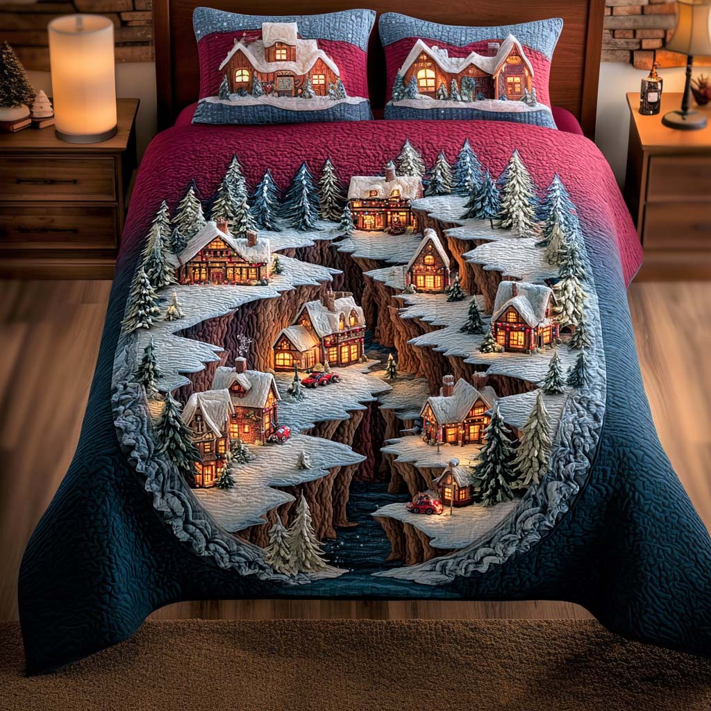 Starry Noel Village 3-Piece Quilted Bedding Set - Single (59" x 70")