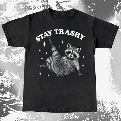 Funny Raccoon Stay Trashy Cute Trash Panda Shirt, funny meme tee gift (view 2)