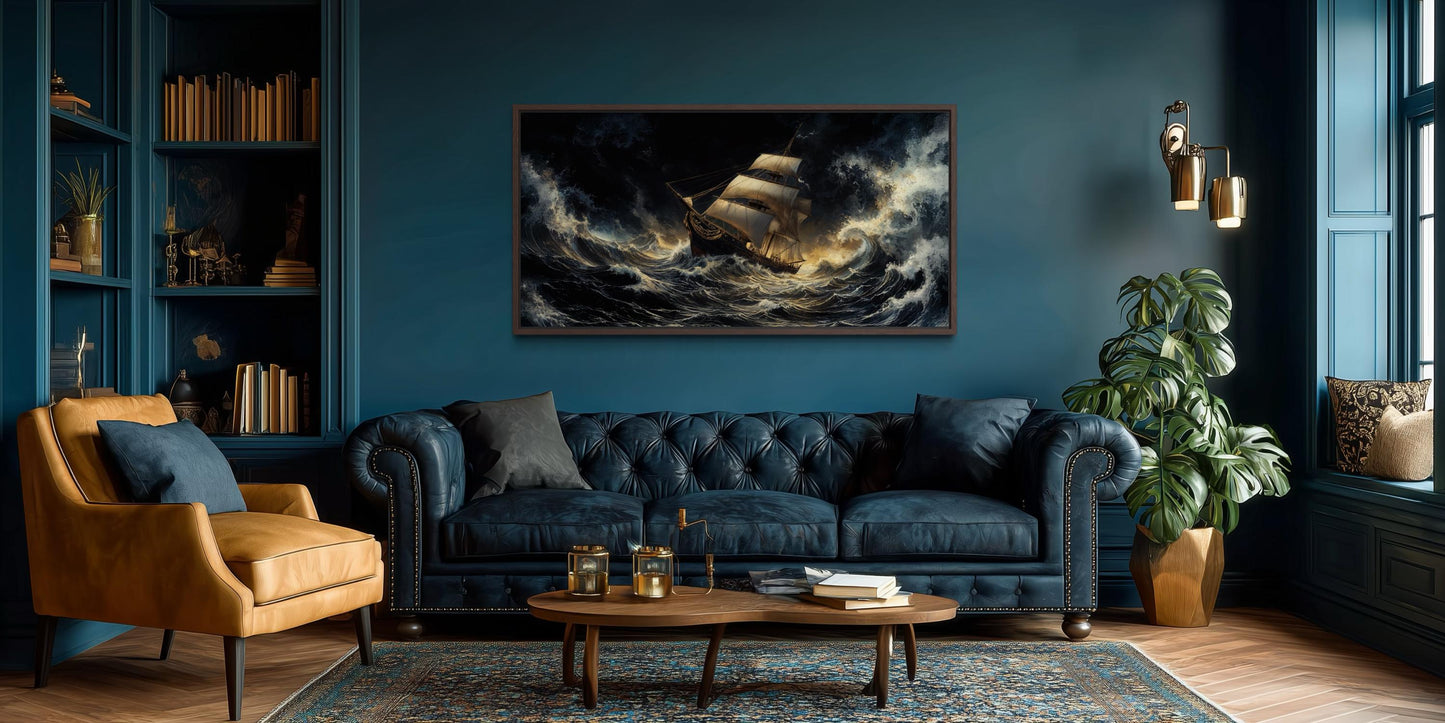 Stormy Sailing Ship Wall Art – Dramatic Ocean Waves Canvas Print | Nautical Seascape Decor