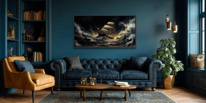 Stormy Sailing Ship Wall Art – Dramatic Ocean Waves Canvas Print | Nautical Seascape Decor