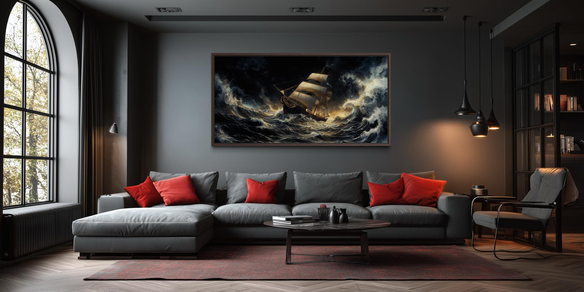 Stormy Sailing Ship Wall Art – Dramatic Ocean Waves Canvas Print | Nautical Seascape Decor
