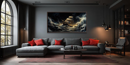 Stormy Sailing Ship Wall Art – Dramatic Ocean Waves Canvas Print | Nautical Seascape Decor