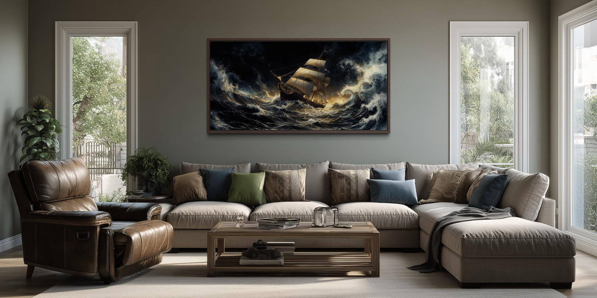 Stormy Sailing Ship Wall Art – Dramatic Ocean Waves Canvas Print | Nautical Seascape Decor