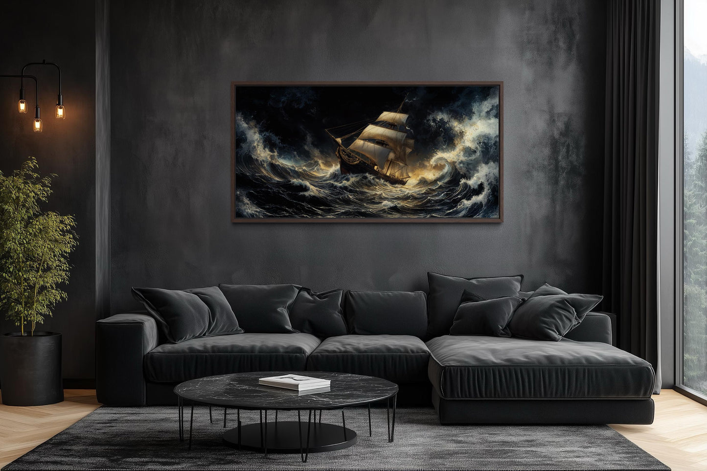 Stormy Sailing Ship Wall Art – Dramatic Ocean Waves Canvas Print | Nautical Seascape Decor