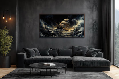 Stormy Sailing Ship Wall Art – Dramatic Ocean Waves Canvas Print | Nautical Seascape Decor