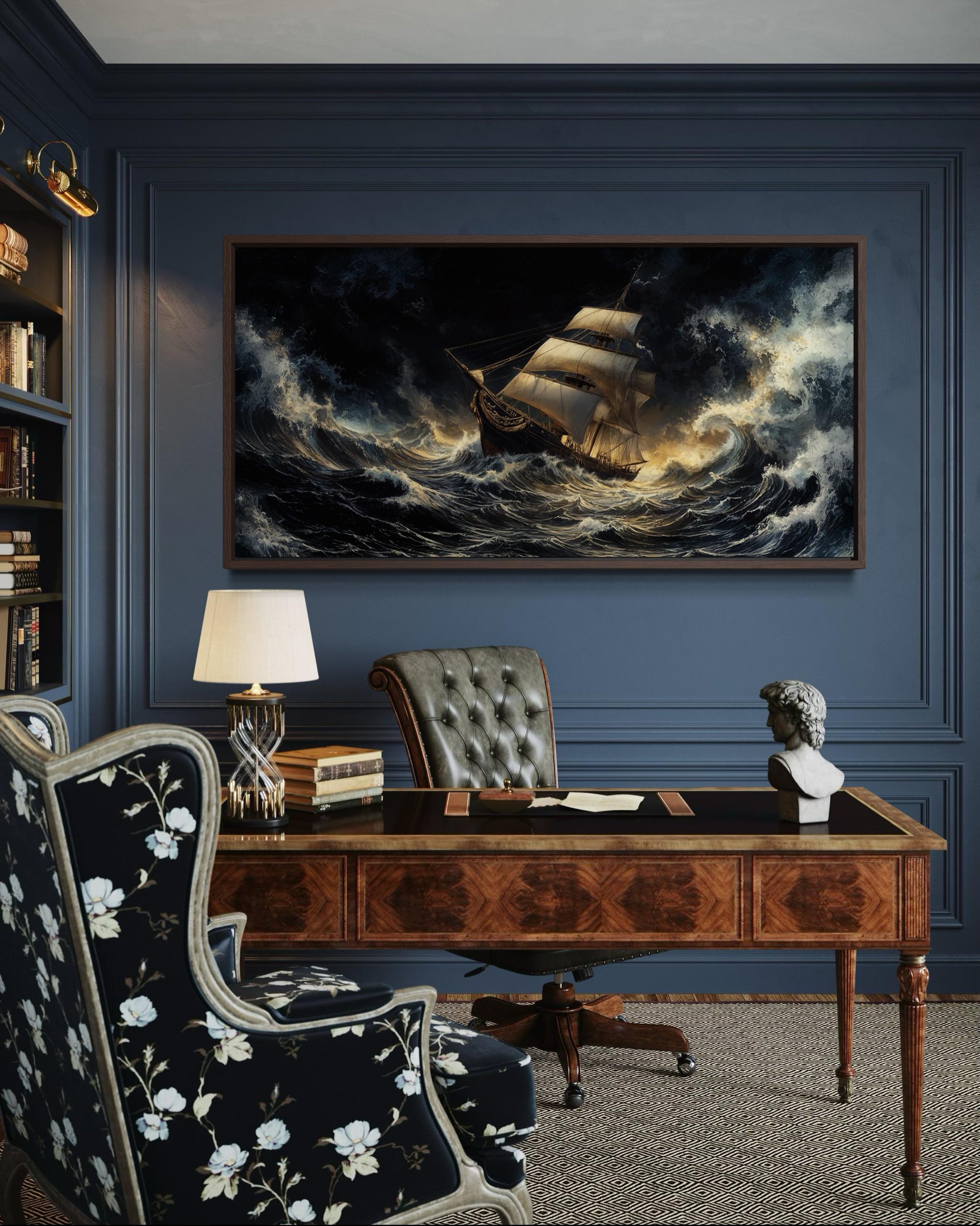 Stormy Sailing Ship Wall Art – Dramatic Ocean Waves Canvas Print | Nautical Seascape Decor