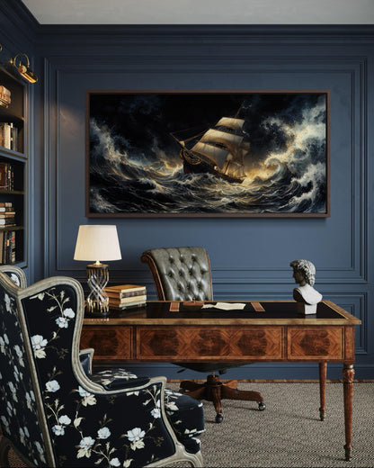Stormy Sailing Ship Wall Art – Dramatic Ocean Waves Canvas Print | Nautical Seascape Decor