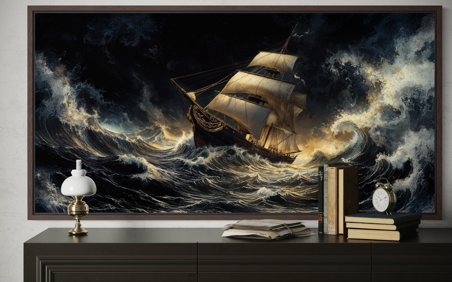 Stormy Sailing Ship Wall Art – Dramatic Ocean Waves Canvas Print | Nautical Seascape Decor