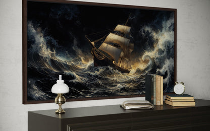 Stormy Sailing Ship Wall Art – Dramatic Ocean Waves Canvas Print | Nautical Seascape Decor