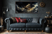 Stormy Sailing Ship Wall Art – Dramatic Ocean Waves Canvas Print | Nautical Seascape Decor