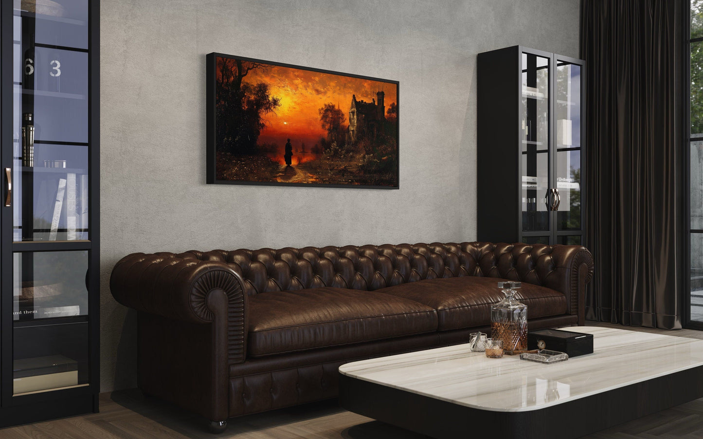Stranger At Gothic Haunted Dilapidated House Under Moon Wall Art