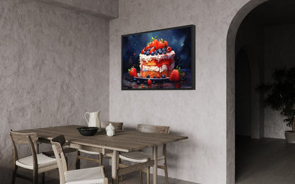 Strawberry Cake Framed Canvas Wall Art