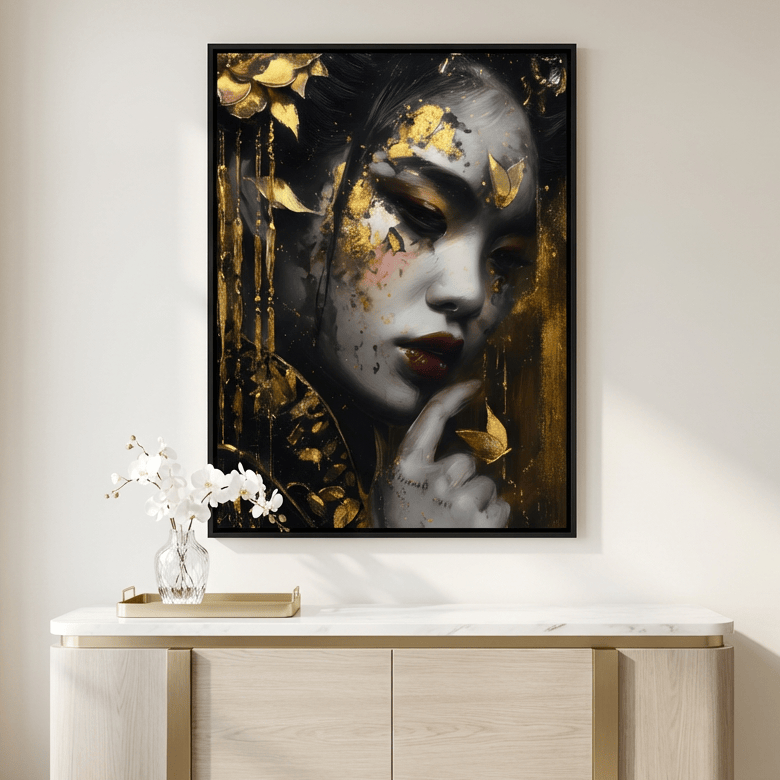 Golden Petal Muse Portrait Canvas Wall Art