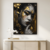 Golden Petal Muse Portrait Canvas Wall Art