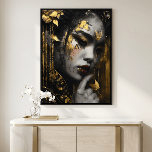 Golden Petal Muse Portrait Canvas Wall Art