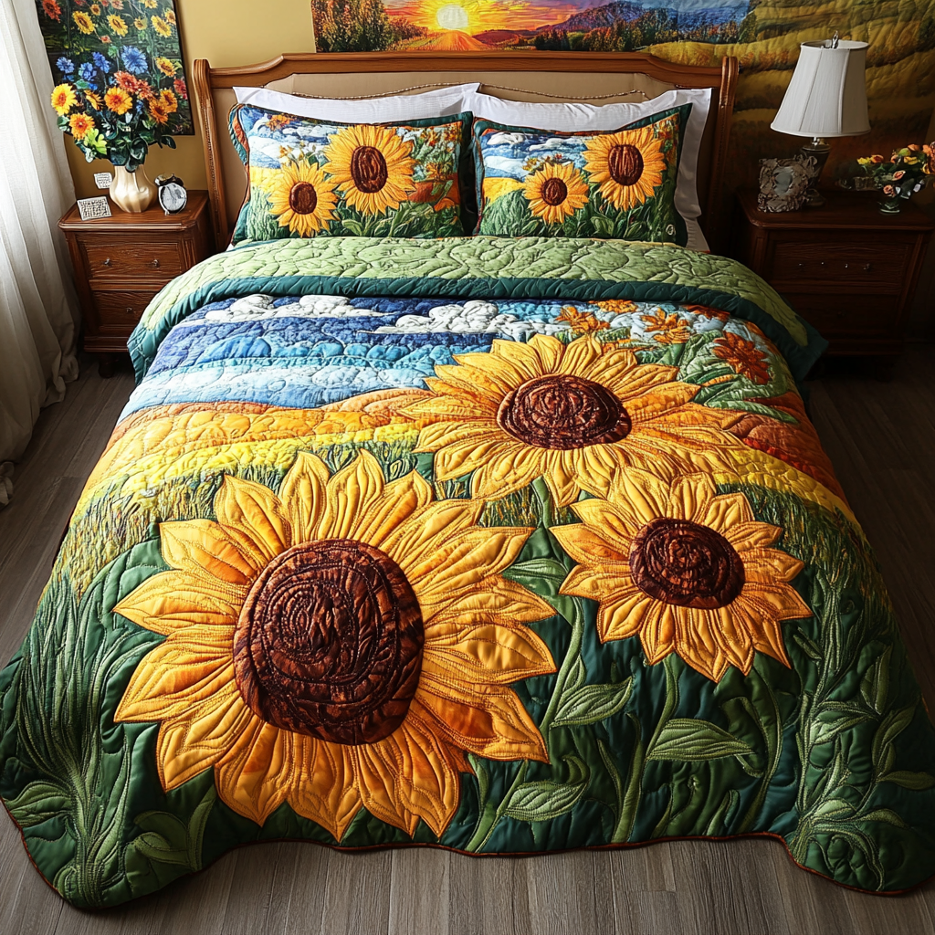 Summer Bloom 3-Piece Quilted Bedding Set - Single (59" x 70")