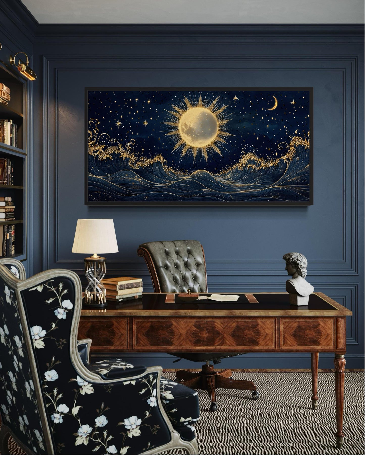Sun And Stars Over Ocean Canvas Wall Art