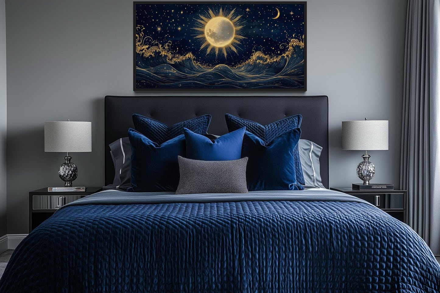 Sun And Stars Over Ocean Canvas Wall Art