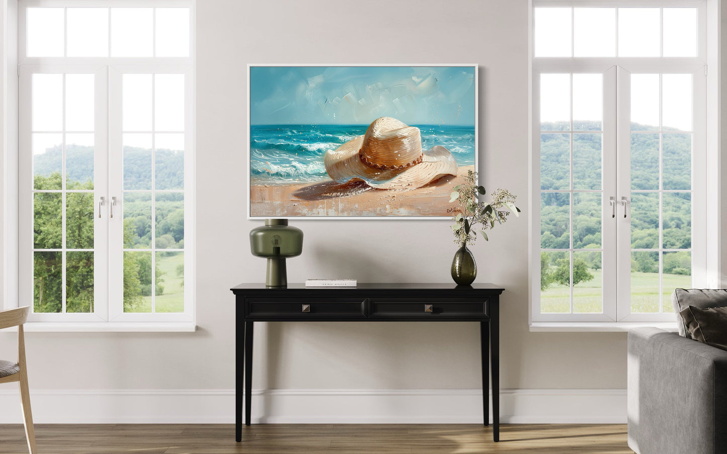 Sun Hat On The Beach Coastal Wall Decor For Beach House Canvas Wall Art