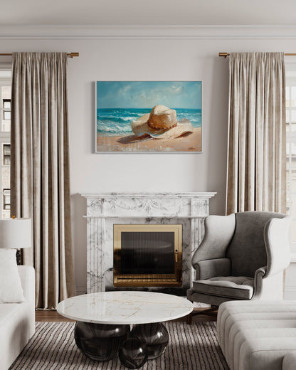 Sun Hat On The Beach Coastal Wall Decor For Beach House Canvas Wall Art