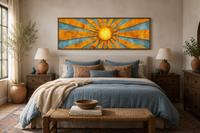Mid Century Modern Yellow Sun Rays Horizontal Canvas Wall Art