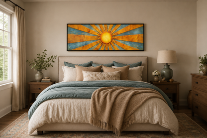 Mid Century Modern Yellow Sun Rays Horizontal Canvas Wall Art