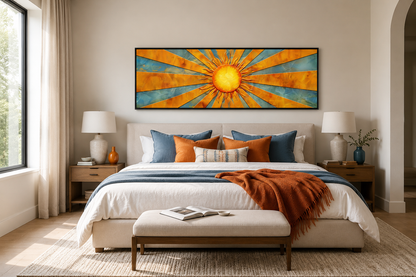 Mid Century Modern Yellow Sun Rays Horizontal Canvas Wall Art