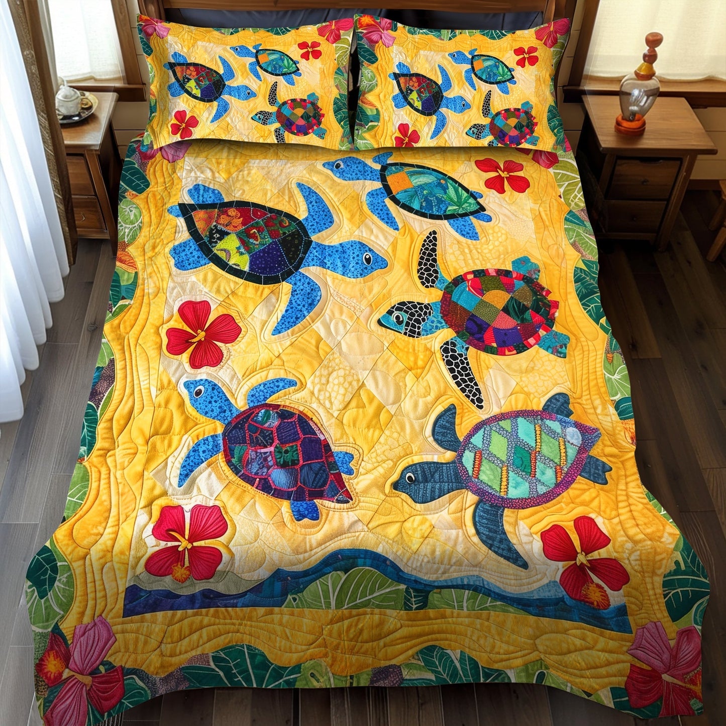 Single (59'' x 70'') /Sun and Sea 3-Piece Quilted Bedding Set