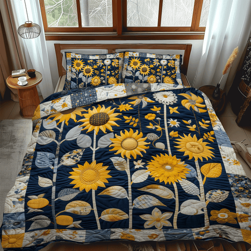 Sunburst Floral 3-Piece Quilted Bedding Set - Single (59" x 70")