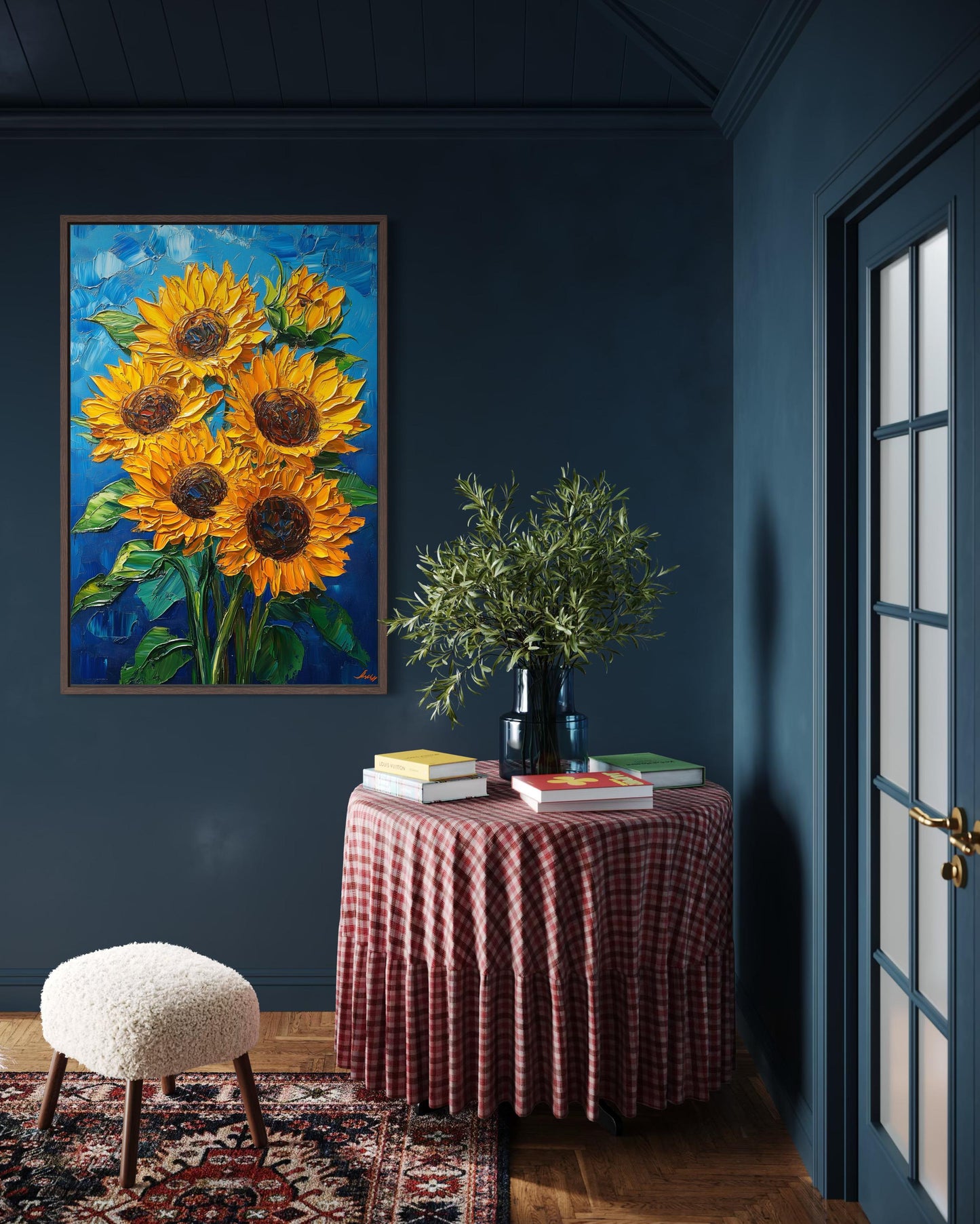 Sunflower Bouquet on Blue Background Canvas Wall Art