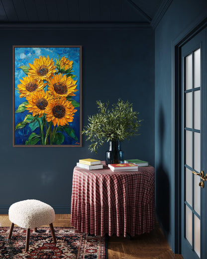 Sunflower Bouquet on Blue Background Canvas Wall Art