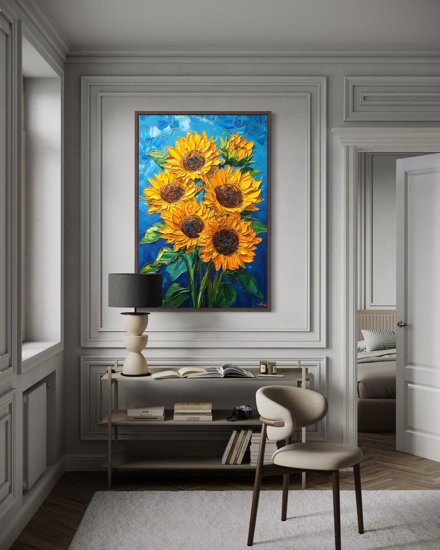 Sunflower Bouquet on Blue Background Canvas Wall Art