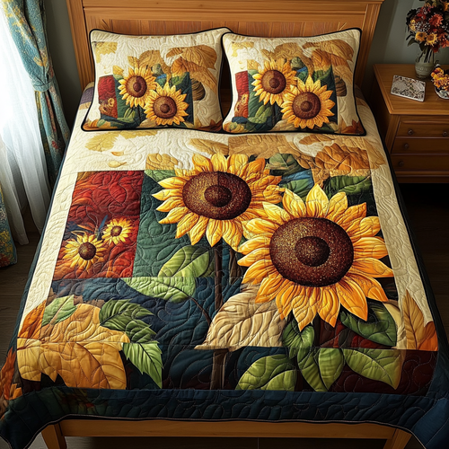 Sunflower Fields 3-Piece Quilted Bedding Set - Single (59" x 70")