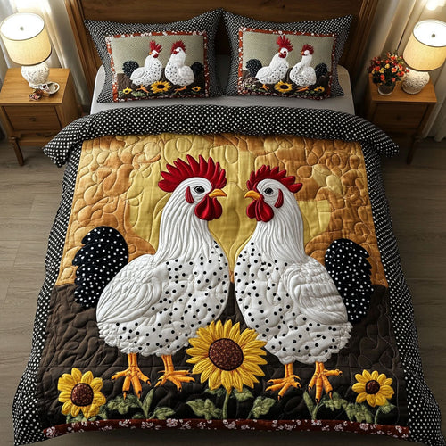 Sunflower Roosters 3-Piece Quilted Bedding Set - Single (59" x 70")