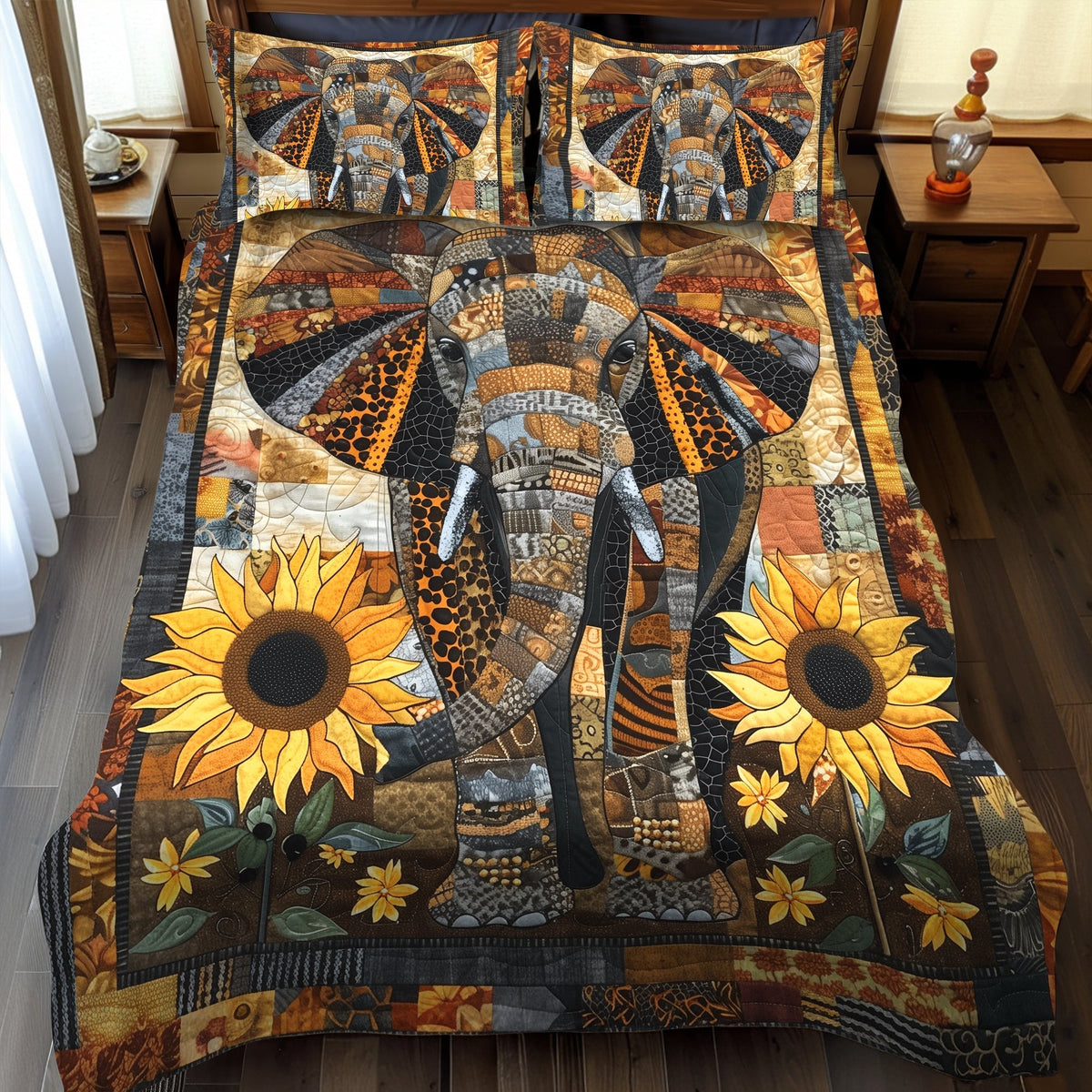 Single (59'' x 70'') /Sunflower Safari 3-Piece Quilted Bedding Set