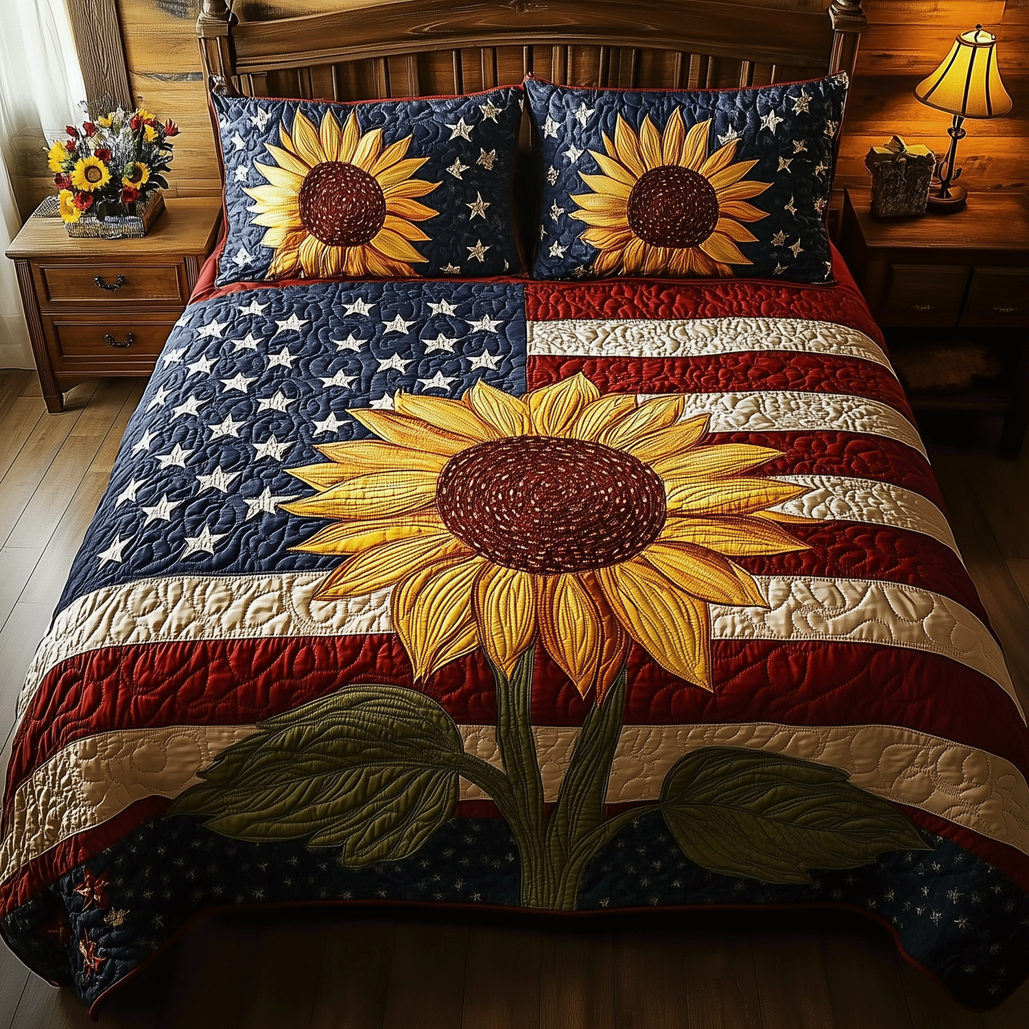 Sunflower Americana 3-Piece Quilted Bedding Set - Single (59" x 70")
