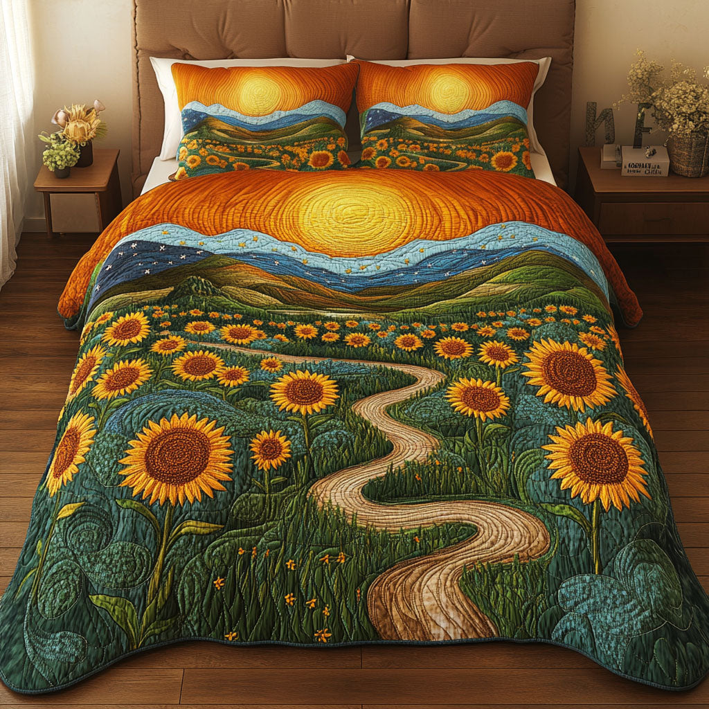 Sunflower Pathway Dream 3-Piece Quilted Bedding Set - Single (59" x 70")