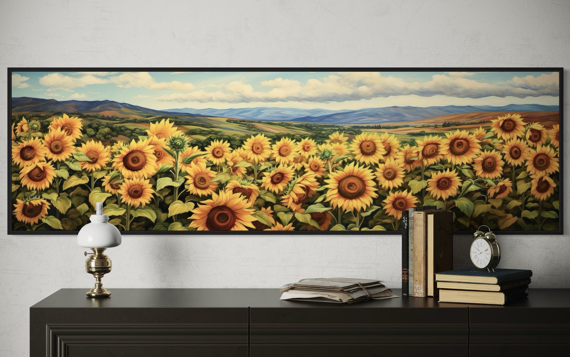 Sunflowers Field Rustic Farmhouse Long Horizontal Wall Art