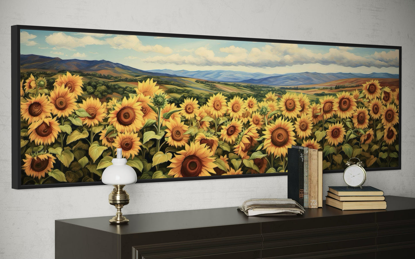 Sunflowers Field Rustic Farmhouse Long Horizontal Wall Art