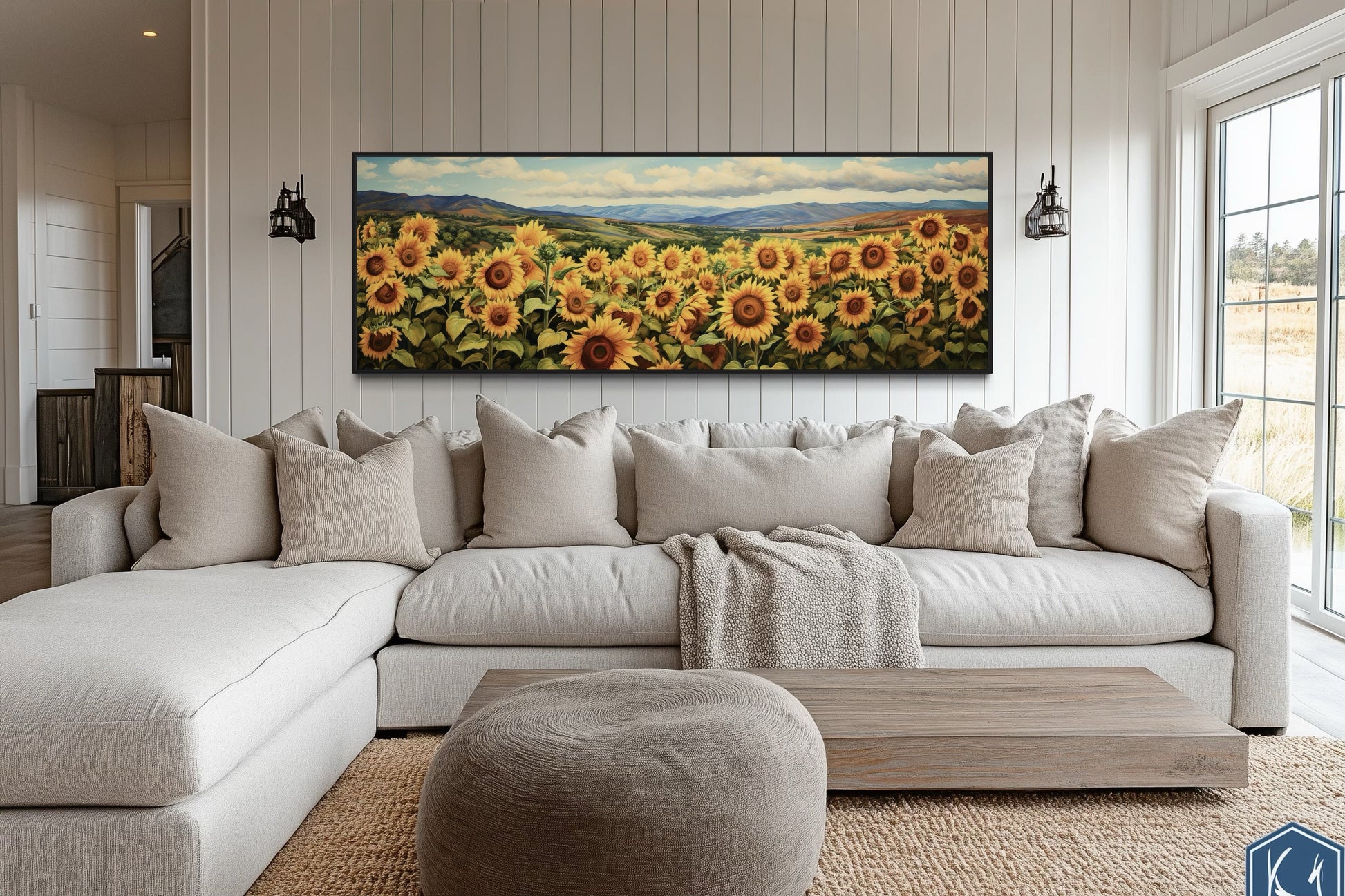 Sunflowers Field Rustic Farmhouse Long Horizontal Wall Art