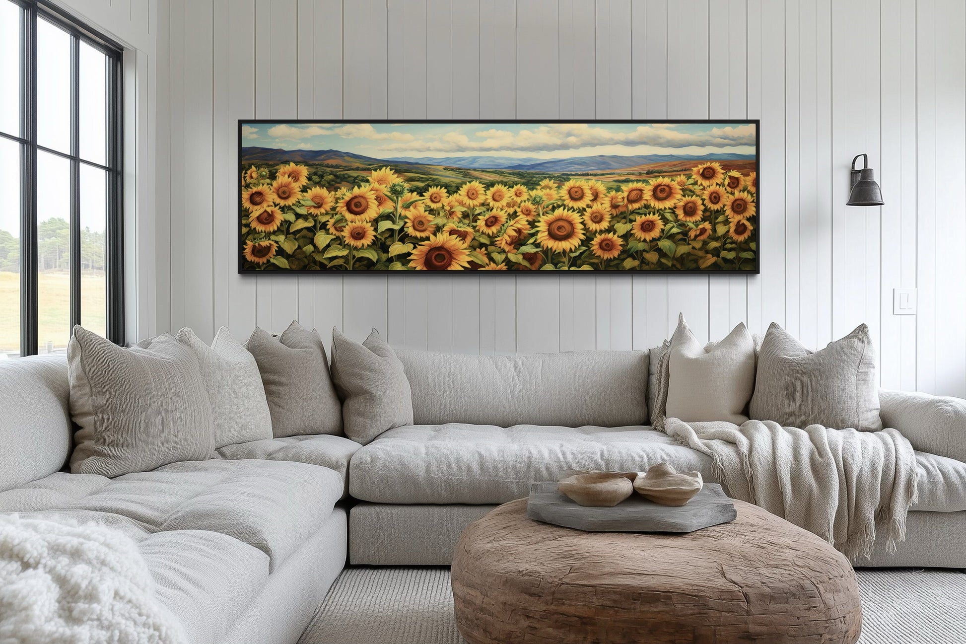 Sunflowers Field Rustic Farmhouse Long Horizontal Wall Art