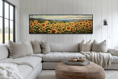 Sunflowers Field Rustic Farmhouse Long Horizontal Wall Art