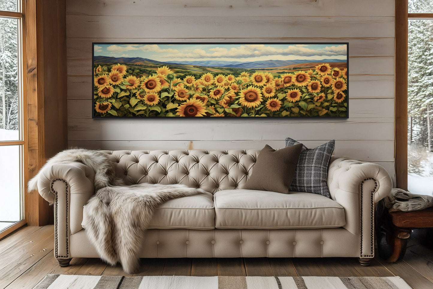 Sunflowers Field Rustic Farmhouse Long Horizontal Wall Art