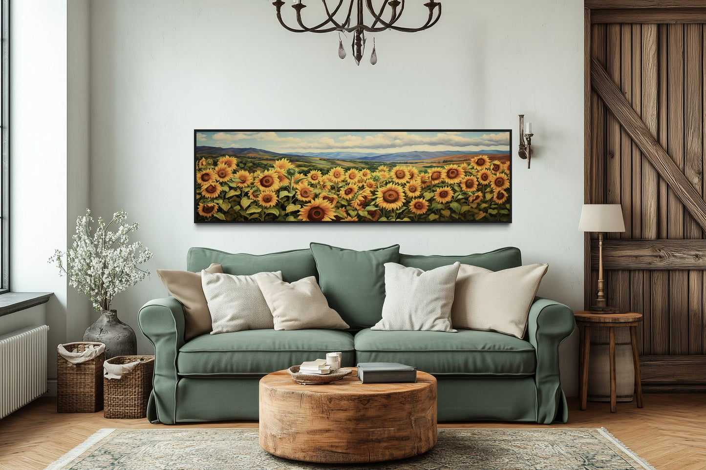 Sunflowers Field Rustic Farmhouse Long Horizontal Wall Art