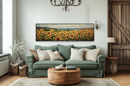 Sunflowers Field Rustic Farmhouse Long Horizontal Wall Art
