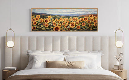 Sunflowers Field Rustic Farmhouse Long Horizontal Wall Art