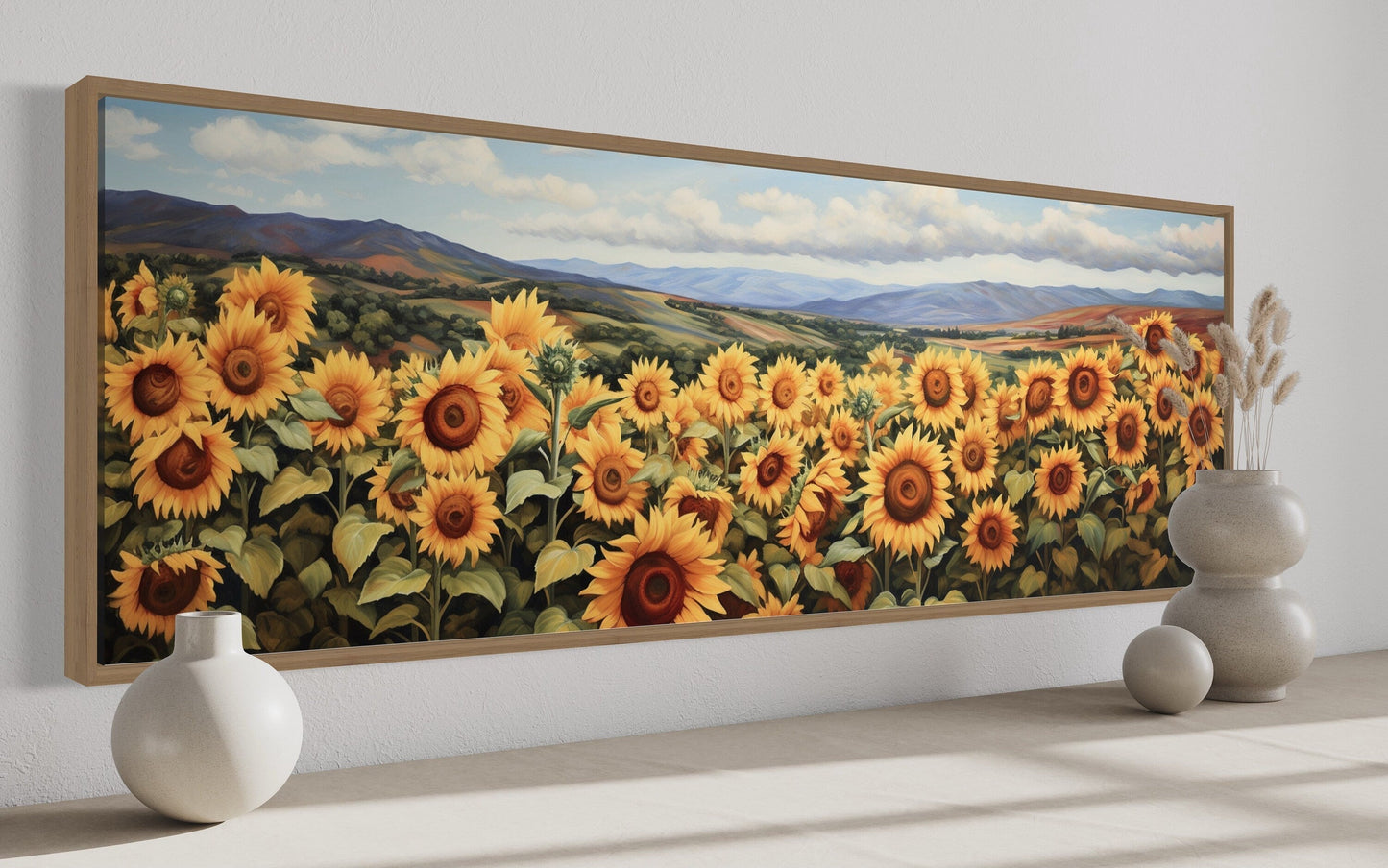 Sunflowers Field Rustic Farmhouse Long Horizontal Wall Art