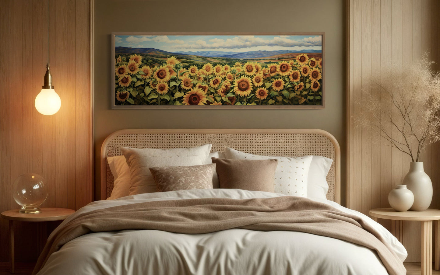 Sunflowers Field Rustic Farmhouse Long Horizontal Wall Art