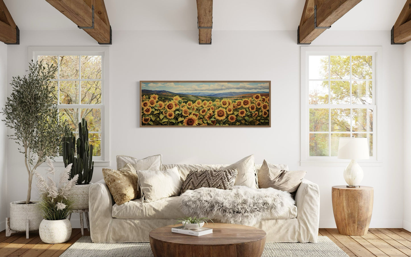 Sunflowers Field Rustic Farmhouse Long Horizontal Wall Art