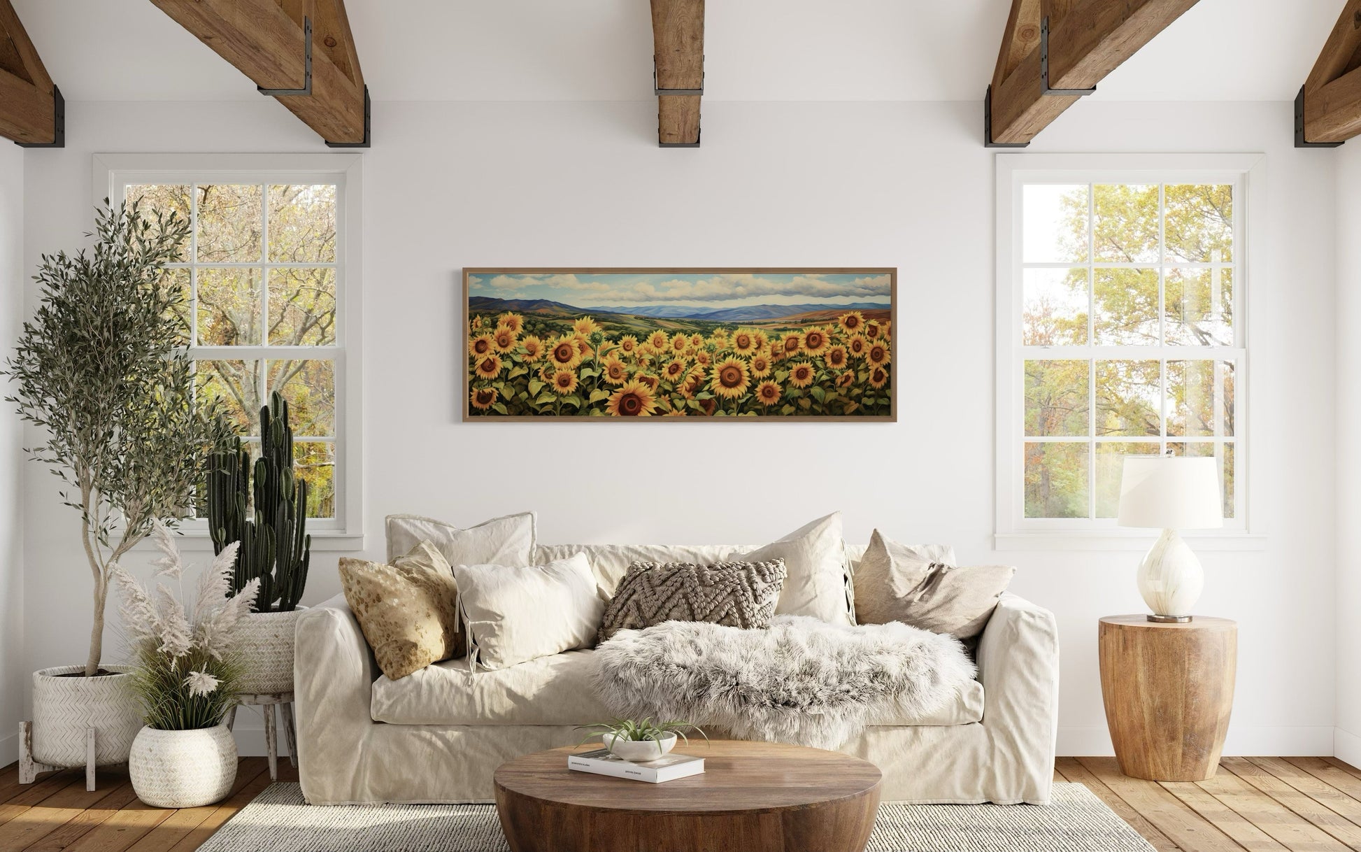 Sunflowers Field Rustic Farmhouse Long Horizontal Wall Art
